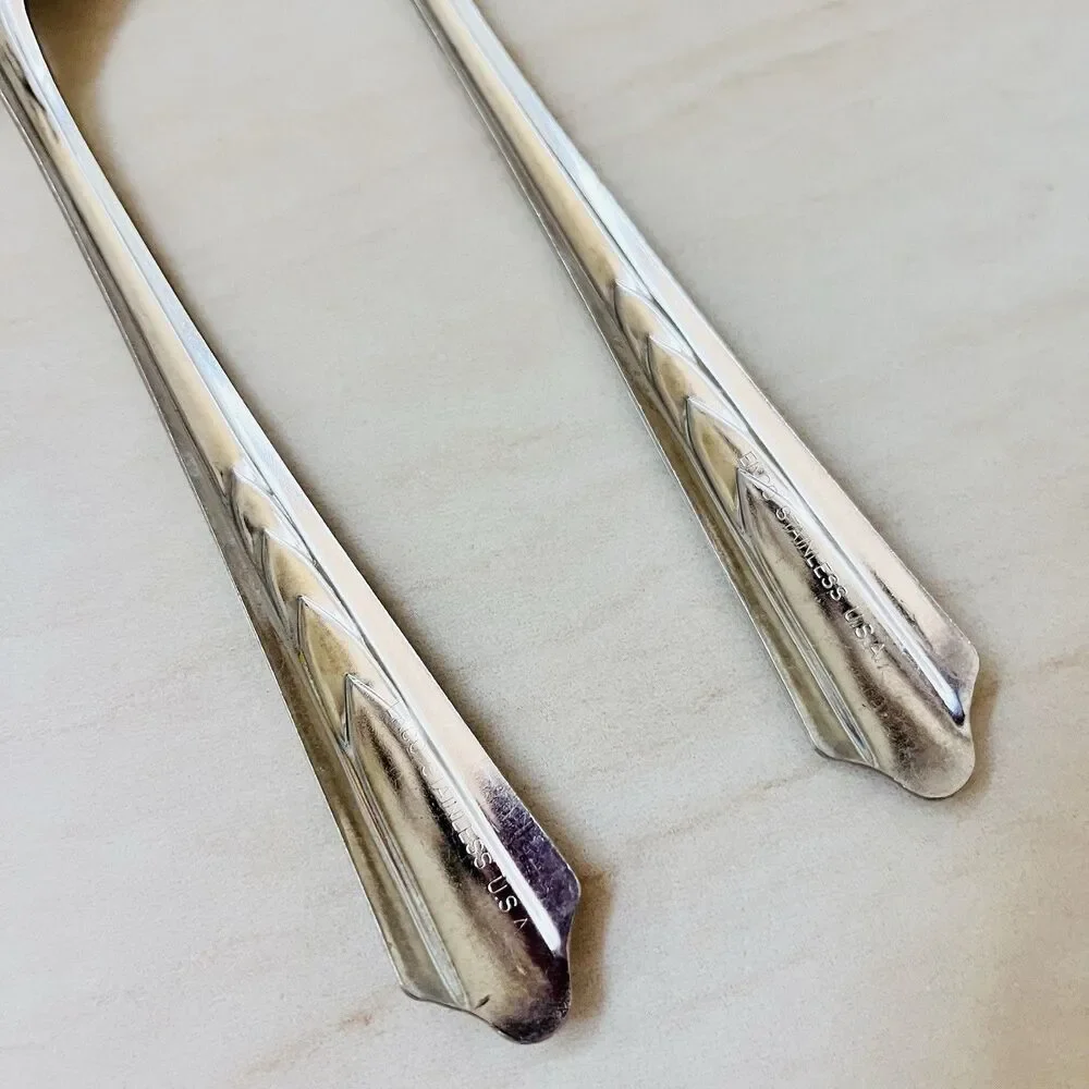Pair of EKCO EKS7 3TINE Stainless Pierced Tablespoon Serving Spoon Glossy USA